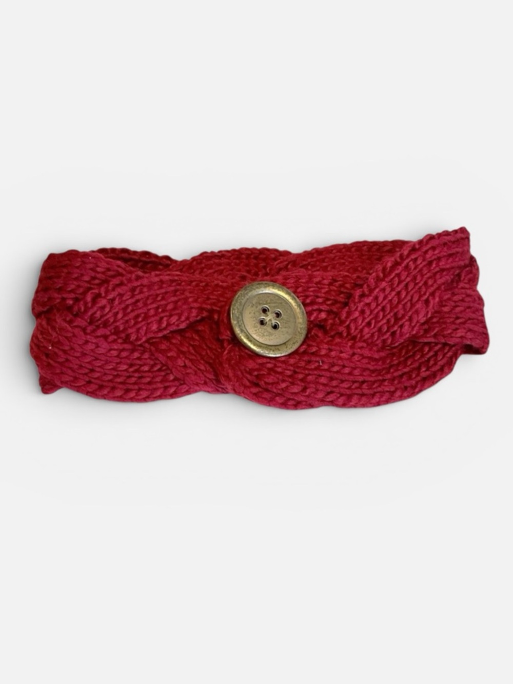 FOSSIL Knit Braided Chunky Gold Button Neck Warmer Maroon